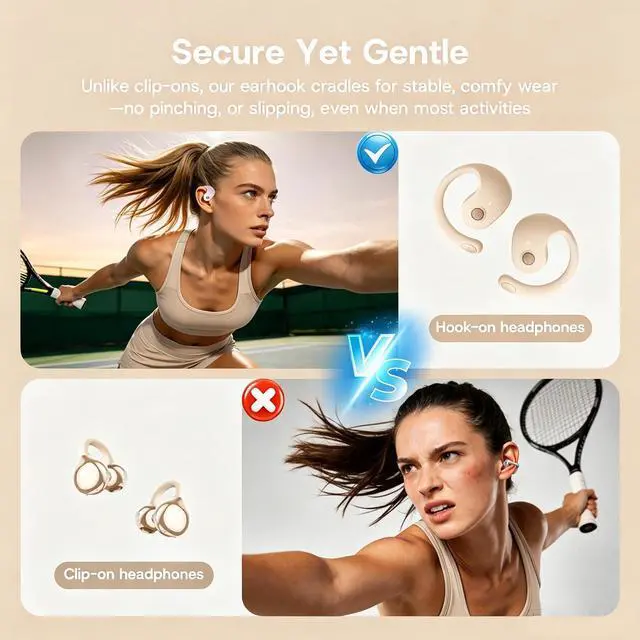 Alt view image 6 of 7 - Over Open Ear Earbuds Wireless Bluetooth Open Ear Headphones Air Conduction Earbuds that Don't Go in Your Ear with Awareness of Surroundings with Over-Ear Hooks