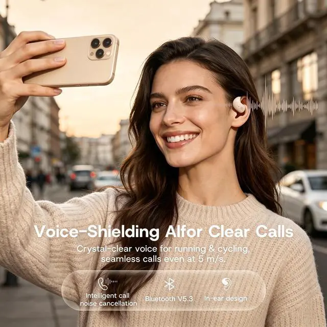 Alt view image 7 of 7 - Over Open Ear Earbuds Wireless Bluetooth Open Ear Headphones Air Conduction Earbuds that Don't Go in Your Ear with Awareness of Surroundings with Over-Ear Hooks