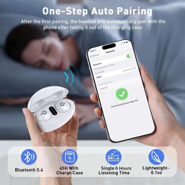 Alt view image 5 of 6 - Sleep Headphones, Wireless Sleep Earbuds for Side Sleepers, Mini Invisible Earbuds for Sleeping, Ultra-Thin Bluetooth 5.4, Comfortable Fit (White)