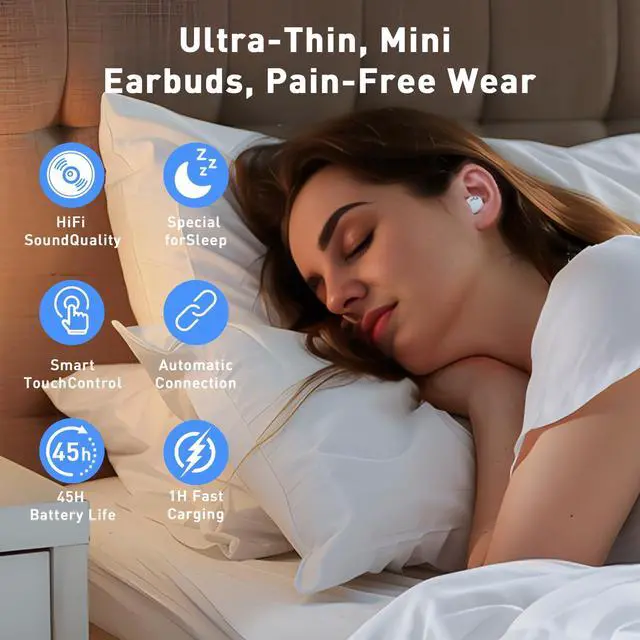 Alt view image 6 of 6 - Sleep Headphones, Wireless Sleep Earbuds for Side Sleepers, Mini Invisible Earbuds for Sleeping, Ultra-Thin Bluetooth 5.4, Comfortable Fit (White)