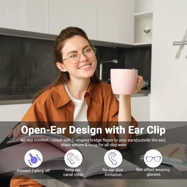 Alt view image 2 of 7 - Clip on Earbuds,Open Ear Earbuds Wireless Bluetooth 5.4, Lightweight Open Ear Headphones with Mic 60H Battery,Waterproof, for Sports, Running, Small Ears & Glasses Wearers,Workouts