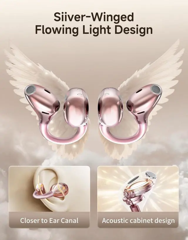 Alt view image 3 of 7 - Clip On Earbuds Wireless Bluetooth 6.0 Open Ear Earbuds&Headphones,50H Playtime,IPX5 Waterproof,ENC,Multipoint,Ideal for Running,Sport,Workout,Compatible with Glasses&Small Ears