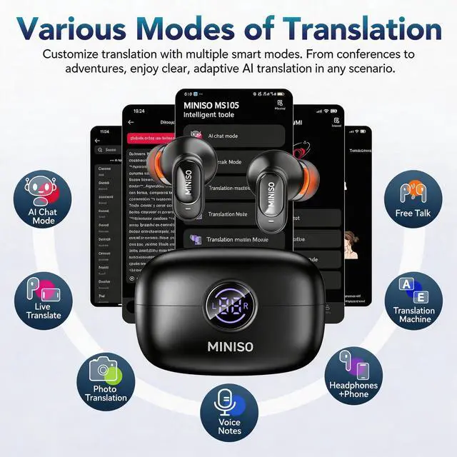 Alt view image 4 of 7 - AI Translation Earbuds Real Time, 165 Language Translator Earbuds, Audifonos Traductores Inglés Español, Bluetooth 6.0 Translator Headphones for Business Travel Language Learning, Green