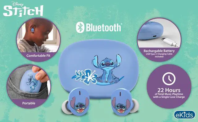 Alt view image 2 of 7 - Stitch Wireless Earbuds for Kids, Bluetooth Earbuds with Charging Case
