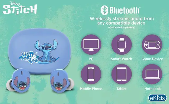 Alt view image 4 of 7 - Stitch Wireless Earbuds for Kids, Bluetooth Earbuds with Charging Case