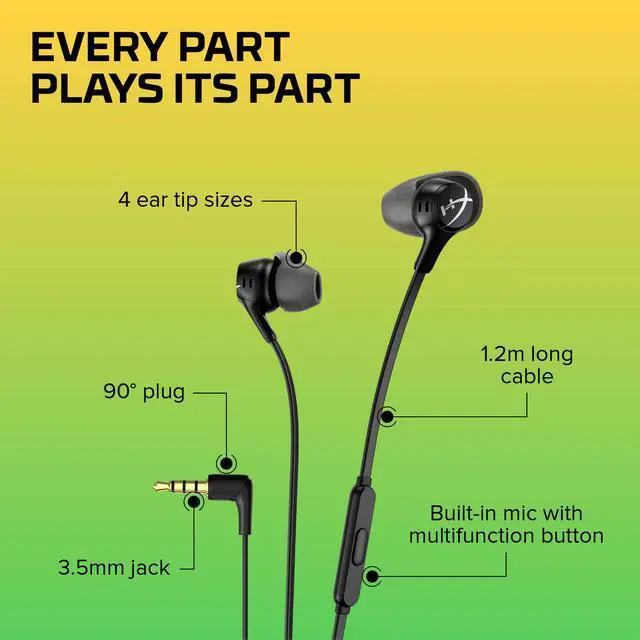 Alt view image 6 of 7 - Cloud Earbuds II 14mm Drivers, Four Eartips, Hard-Shell Carrying Case, Low-Profile 90° Plug, 3.5mm Plug, Built-in Microphone, Multi-Function Button, PC, Mobile, Nintendo Switch Black