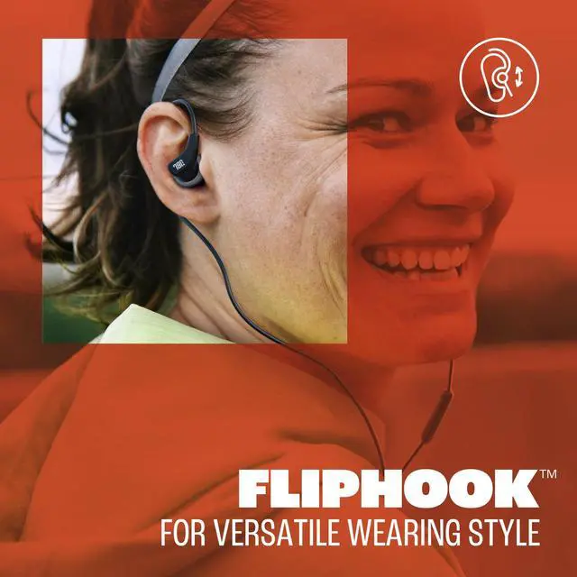 Alt view image 3 of 7 - Wired Sport Headphones with Hi-Res Certifited audio, FlipHook technology for versatile wearing style, IP65 dustproof & water-resistant, and Hands-free calls (Black/Grey)