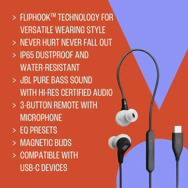 Alt view image 6 of 7 - Wired Sport Headphones with Hi-Res Certifited audio, FlipHook technology for versatile wearing style, IP65 dustproof & water-resistant, and Hands-free calls (Black/Grey)
