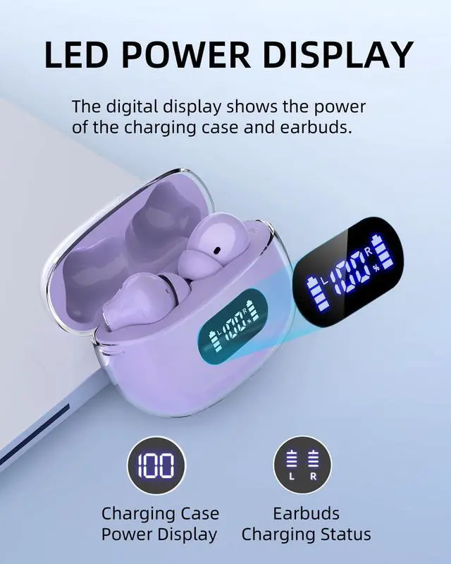 Alt view image 5 of 7 - Purple Wireless Earbuds P1 PRO, Earphones Wireless Bluetooth Headphones with Clear Call Mics Ear Buds, Comfortable Fit, IPX7 Waterproof Long Battery Life, 30H Playtime for Sports Workout