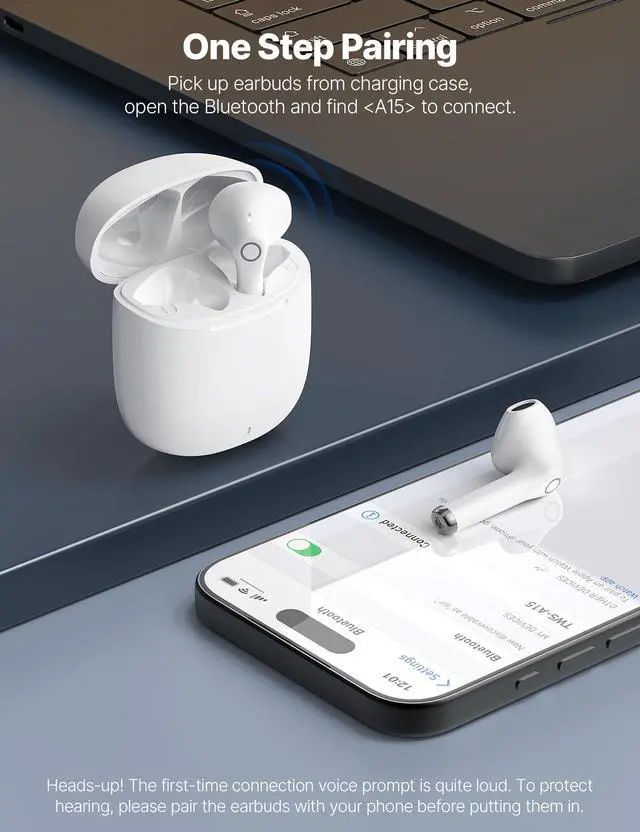 Alt view image 4 of 7 - 5.3 Bluetooth Earbuds Wireless Headphones Lightweight Ears Buds Mini Semi in Ear Earphones with Microphone for Work Travel for iPhone 17 Pro Max 16 16e 15 for Android for Samsung S26 Ultra S25 Black