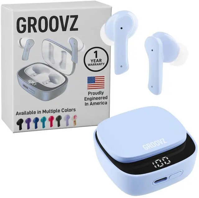 Main image of True Wireless Earbuds with Charging Case - Designed and Engineered in The USA - IPx4 Water Resistant Bluetooth Earbuds Compatible with Apple and Android - 27Hrs Battery Life - Light Blue