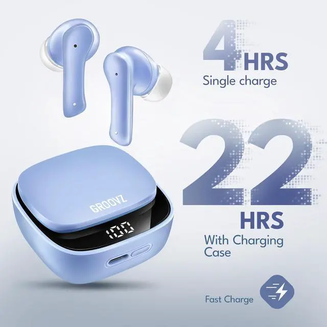 Alt view image 2 of 7 - True Wireless Earbuds with Charging Case - Designed and Engineered in The USA - IPx4 Water Resistant Bluetooth Earbuds Compatible with Apple and Android - 27Hrs Battery Life - Light Blue