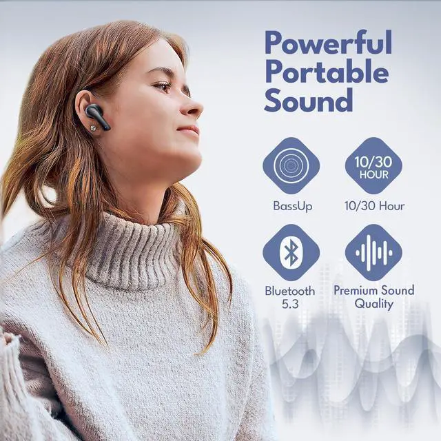 Alt view image 7 of 7 - True Wireless Earbuds with Charging Case - Designed and Engineered in The USA - IPx4 Water Resistant Bluetooth Earbuds Compatible with Apple and Android - 27Hrs Battery Life - Light Blue
