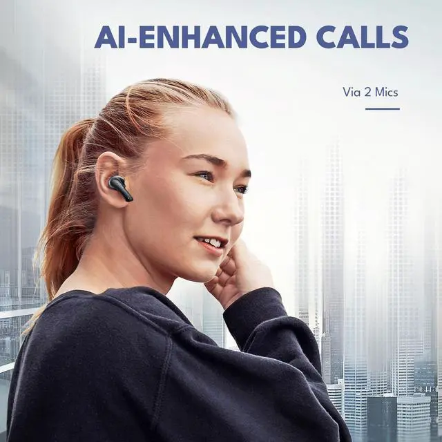 Alt view image 6 of 7 - True Wireless Earbuds with Charging Case - Designed and Engineered in The USA - IPx4 Water Resistant Bluetooth Earbuds Compatible with Apple and Android - 27Hrs Battery Life - Light Blue