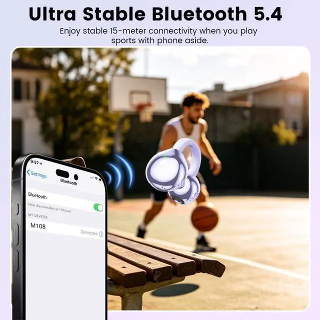 Alt view image 3 of 7 - Open Ear Clip Headphones, Wireless Earbuds Bluetooth 5.4 The Over Ear Buds Earphones Built-in Mic with Ear Hooks, 36H Playtime,for iOS and Android (Purple)