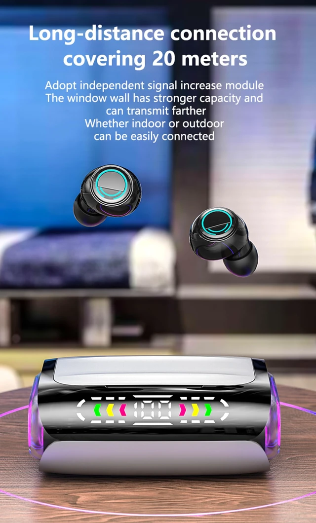 Alt view image 3 of 7 - True Wireless Earbuds, 2024 Bluetooth Headphones 5.3 Earbuds, Waterproof Touch Control Ear Buds in-Ear Built-in Mic, with LED Power Display, IP7 Waterproof Earphones Sport Headset - Model 43