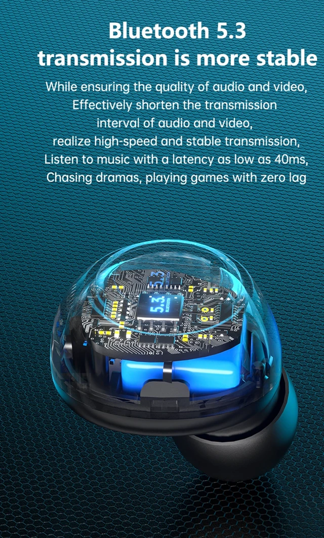 Alt view image 5 of 7 - True Wireless Earbuds, 2024 Bluetooth Headphones 5.3 Earbuds, Waterproof Touch Control Ear Buds in-Ear Built-in Mic, with LED Power Display, IP7 Waterproof Earphones Sport Headset - Model 43
