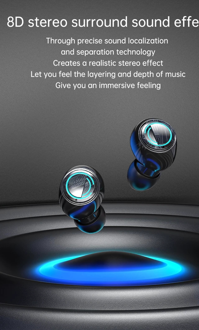 Alt view image 4 of 7 - True Wireless Earbuds, 2024 Bluetooth Headphones 5.3 Earbuds, Waterproof Touch Control Ear Buds in-Ear Built-in Mic, with LED Power Display, IP7 Waterproof Earphones Sport Headset - Model 43