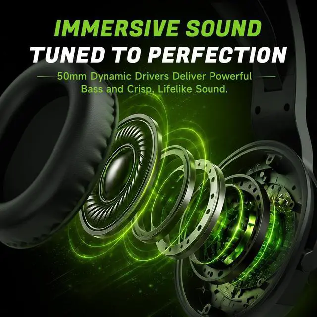 Alt view image 6 of 7 - Wireless Gaming Headset for PS5, PC, PS4, Switch, Mac & Laptop, Tri-Mode 2.4GHz Wireless/Bluetooth 5.4/3.5mm Wired, Suspension Headband, 50mm Dynamic Drivers, Detachable ENC Mic, Black