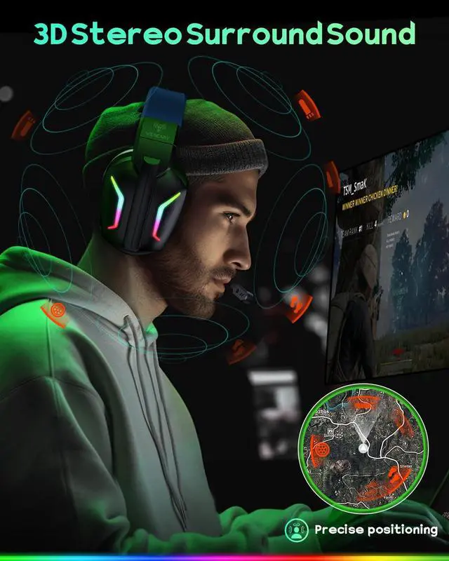 Alt view image 3 of 7 - Wireless Gaming Headset for PS5, PS4, PC, Switch & Mac, 20ms Ultra-Low Latency, 2.4GHz USB & Bluetooth 5.4 Gaming Headphones with Mic, 50H Battery Life, 3D Spatial Audio, Dynamic Lighting