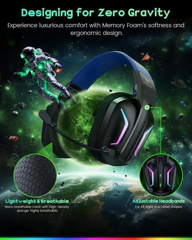 Alt view image 5 of 7 - Wireless Gaming Headset for PS5, PS4, PC, Switch & Mac, 20ms Ultra-Low Latency, 2.4GHz USB & Bluetooth 5.4 Gaming Headphones with Mic, 50H Battery Life, 3D Spatial Audio, Dynamic Lighting