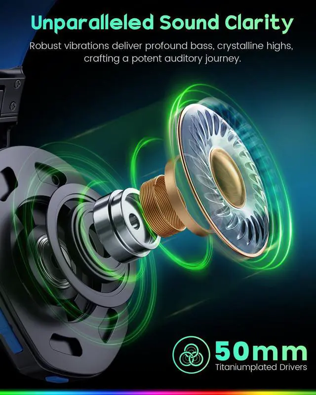 Alt view image 7 of 7 - Wireless Gaming Headset for PS5, PS4, PC, Switch & Mac, 20ms Ultra-Low Latency, 2.4GHz USB & Bluetooth 5.4 Gaming Headphones with Mic, 50H Battery Life, 3D Spatial Audio, Dynamic Lighting