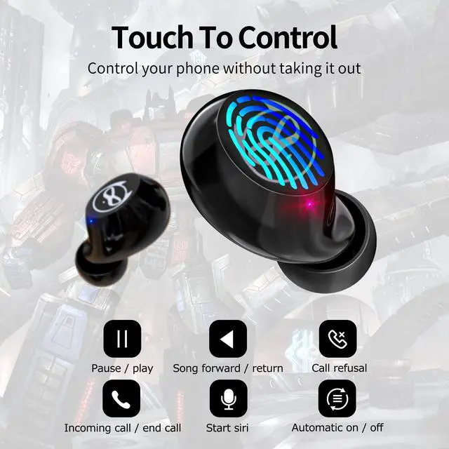 Alt view image 4 of 7 - Wireless Earbuds, Bluetooth 5.0 Stereo Headphones, in-Ear Sweat-Proof Wireless Earphones Dual Mic and Noise Reduction, Touch Control Headset with Cartoon Blue Changing Men Charging Case