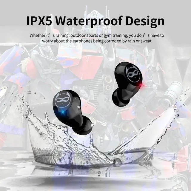Alt view image 5 of 7 - Wireless Earbuds, Bluetooth 5.0 Stereo Headphones, in-Ear Sweat-Proof Wireless Earphones Dual Mic and Noise Reduction, Touch Control Headset with Cartoon Blue Changing Men Charging Case