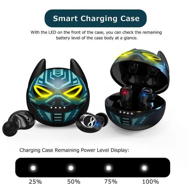 Alt view image 7 of 7 - Wireless Earbuds, Bluetooth 5.0 Stereo Headphones, in-Ear Sweat-Proof Wireless Earphones Dual Mic and Noise Reduction, Touch Control Headset with Cartoon Blue Changing Men Charging Case