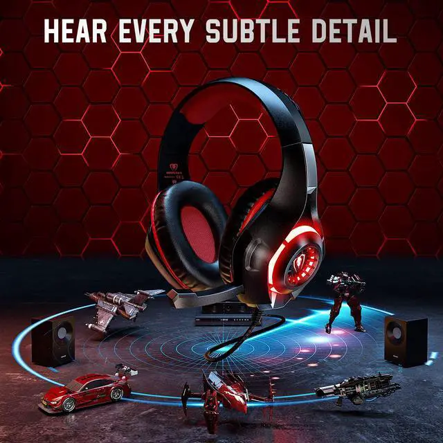 Alt view image 2 of 6 - Gaming Headset for Ps4 Ps5 Xbox One Switch PC with Noise Canceling Mic, Deep Bass Stereo Sound (Black Red)