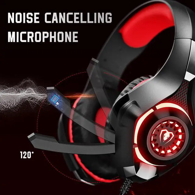 Alt view image 3 of 6 - Gaming Headset for Ps4 Ps5 Xbox One Switch PC with Noise Canceling Mic, Deep Bass Stereo Sound (Black Red)