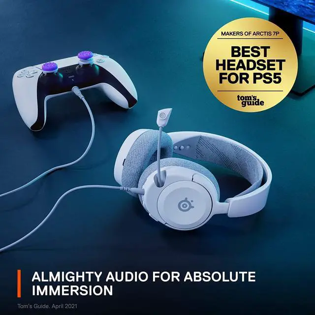 Alt view image 3 of 7 - PS5 Headphones - Gaming Headset - 360° Space Sound - Memory Foam Ear Pads - Noise Cancelling Microphone - Also for PC, PS4, Switch, Xbox - White