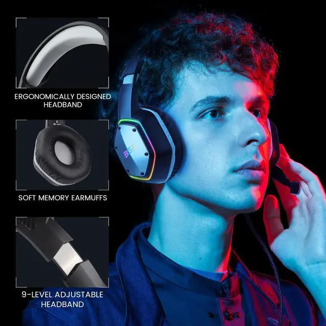 Alt view image 7 of 7 - USB Gaming Headset for PC, Computer Headphones with Microphone/Mic Noise Cancelling, 7.1 Surround Sound, RGB Light - Wired Headphones for PS4, PS5 Console, Laptop, Call Center