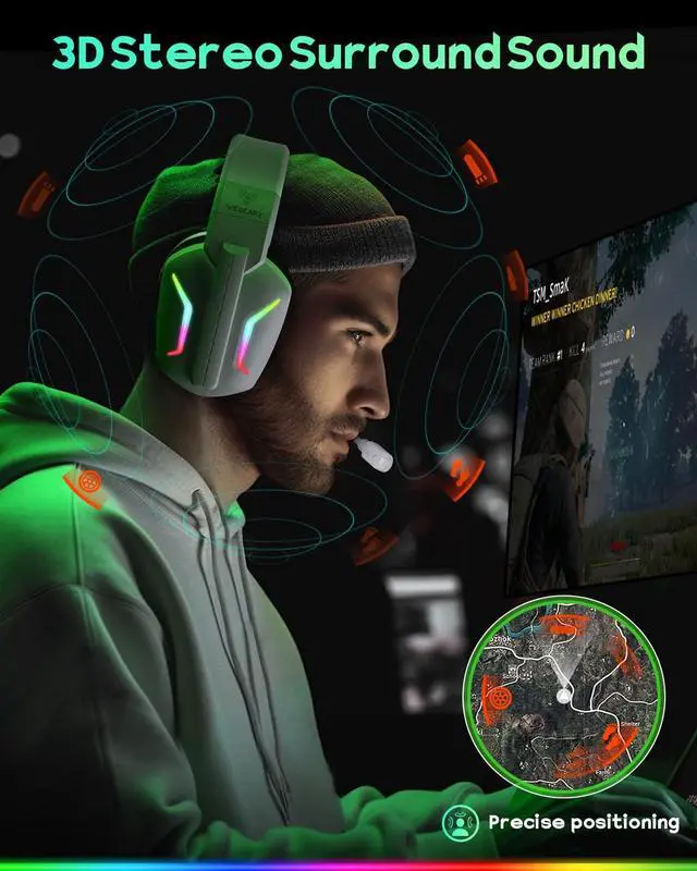 Alt view image 3 of 7 - Wireless Gaming Headset with Mic for Ps5, Ps4, PC, 20ms Ultra-Low Latency 2.4GHz Bluetooth 5.4 Gaming Headphones, 1200mAH Battery Life & 3D Spatial Audio for FPS Gamers, White