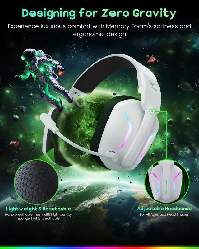 Alt view image 7 of 7 - Wireless Gaming Headset with Mic for Ps5, Ps4, PC, 20ms Ultra-Low Latency 2.4GHz Bluetooth 5.4 Gaming Headphones, 1200mAH Battery Life & 3D Spatial Audio for FPS Gamers, White