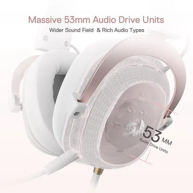 Alt view image 3 of 7 - White Wired Gaming Headset - 7.1 Surround Sound - Memory Foam Ear Pads - 53MM Drivers - Detachable Microphone - Multi Platforms for PC, PS4/3 & Xbox One/Series X, NS