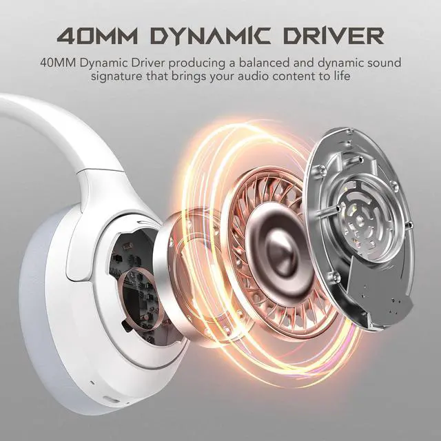 Alt view image 5 of 7 - Active Noise Cancelling Headphones, 50H Playtime Wireless Over Ear Headphones with Microphone, Bluetooth 5.4 Gaming Headsets Comfort Fit Ear Cups, 6EQ Modes via APP (White)