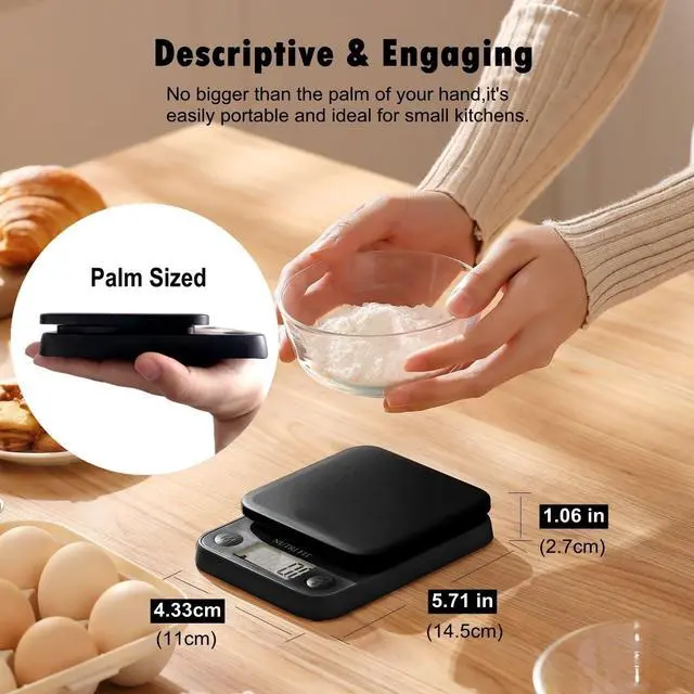 Alt view image 2 of 7 - Food Scale Kitchen Scale Weight Grams and Ounces Small Digital Scale for Weight Loss Baking Cooking Coffee, Max 11lb 0.5g Increment, LCD Smart Tare, Easy to Use for Travel, AAA Battery