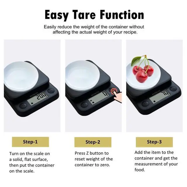 Alt view image 7 of 7 - Food Scale Kitchen Scale Weight Grams and Ounces Small Digital Scale for Weight Loss Baking Cooking Coffee, Max 11lb 0.5g Increment, LCD Smart Tare, Easy to Use for Travel, AAA Battery