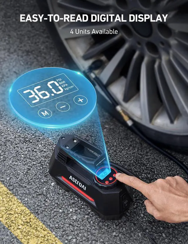 Alt view image 5 of 7 - Tire Inflator Portable Air Compressor Air Pump for Car Tires - Car Accessories, 9.8Ft Cord-12V DC-Powered Auto Pump with Digital Pressure Gauge, LED Light for Bicycle, Balloons, Red