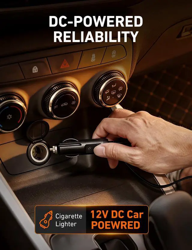 Alt view image 2 of 7 - Tire Inflator Portable Air Compressor,9.8Ft Cord-12VDC-Powered Auto Shut-Off,Fast Inflation Electric Air Pump for Car Tires-Car Accessories with Digital Pressure Gauge,LED Light,Yellow