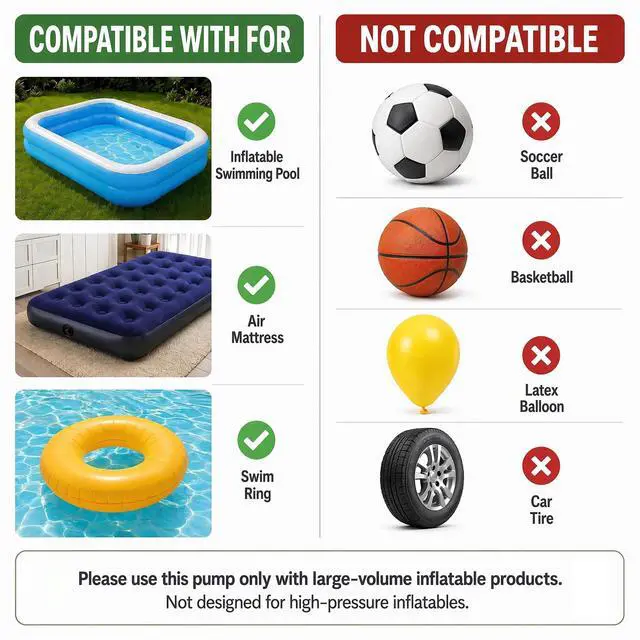 Alt view image 2 of 7 - Electric Air Pump,Portable Quick-Fill Air Pump, Air Mattress Pump with 3 Nozzles for Inflatable Boat, Air Mattress Beds,Swimming Ring.Compatible with Home and car Adapter(110V AC/12V DC)