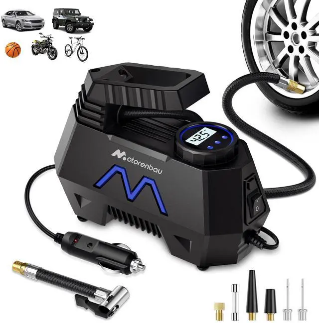 Main image of Tire Inflator Portable Air Compressor, Air Pump for Car Tires, 9.84Ft Cord-12V DC-Powered Auto Pump with Digital Pressure Gauge, LED Light-Car Accessories for Car, Motorcycles, Bicycle, Ball, Balloons