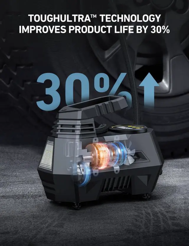 Alt view image 3 of 7 - Tire Inflator Portable Air Compressor,Fast Inflation Electric Air Pump for Car Tires-Car Accessory,9.8Ft Cord-12VDC-Powered Auto Shut-Off with Digital Pressure Gauge,LED Light,Yellow