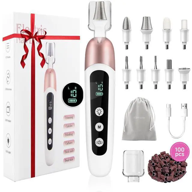 Main image of Electric Nail File Set, 9 in 1 Professional Manicure and Pedicure Kit, Cordless Nail Drill for Feet, LCD Display 10 Speeds Electric Nail Drill Machine, Hand Foot Care Tool