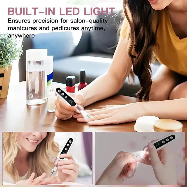 Alt view image 6 of 7 - Electric Nail File Set, 9 in 1 Professional Manicure and Pedicure Kit, Cordless Nail Drill for Feet, LCD Display 10 Speeds Electric Nail Drill Machine, Hand Foot Care Tool
