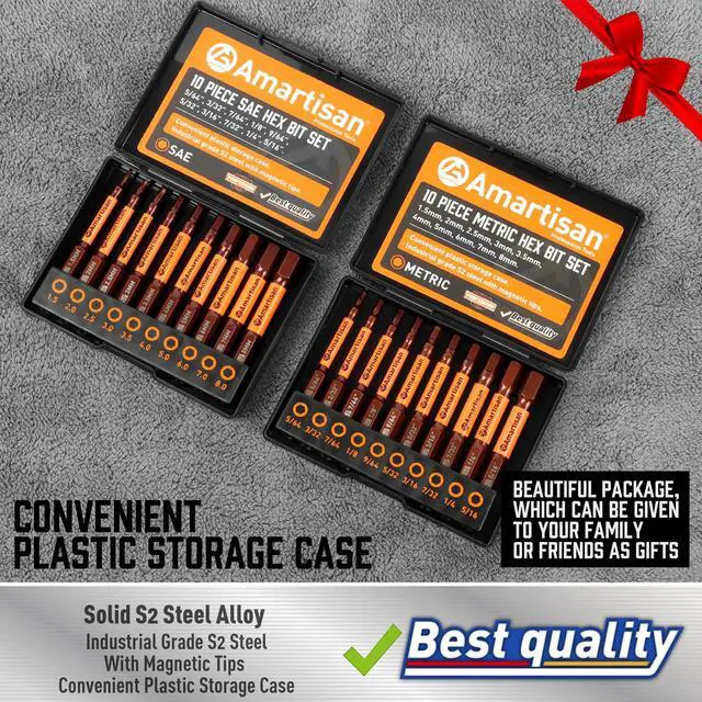 Alt view image 3 of 7 - 20-Piece Hex Head Allen Wrench Drill Bit Set, Metric and SAE S2 Steel Hex Bits Set, Magnetic Tips, 2.3" Long With Storage box.