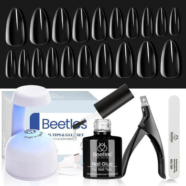 Main image of Nail Kit Almond Nail Tips Easy Nail Extension Set 9 In 1 Nail Glue Gel with Pre shaped Medium Almond Nail Tips & UV Nail Lamp Acrylic Nail Clipper DIY Art