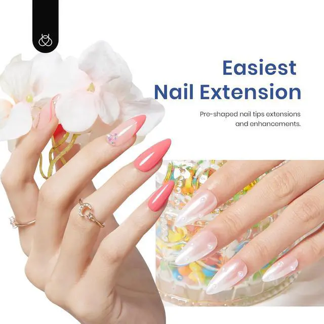 Alt view image 3 of 7 - Nail Kit Almond Nail Tips Easy Nail Extension Set 9 In 1 Nail Glue Gel with Pre shaped Medium Almond Nail Tips & UV Nail Lamp Acrylic Nail Clipper DIY Art
