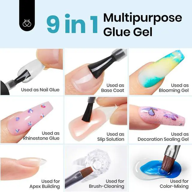 Alt view image 5 of 7 - Nail Kit Almond Nail Tips Easy Nail Extension Set 9 In 1 Nail Glue Gel with Pre shaped Medium Almond Nail Tips & UV Nail Lamp Acrylic Nail Clipper DIY Art
